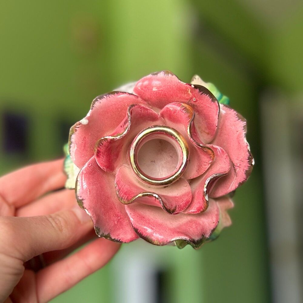 ❌SOLD 3D Pink Floral Rose Dainty Candlestick Holder Art Accent - Picture 7 of 12